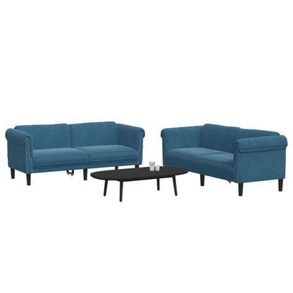 2 pcs blue velvet sofa set