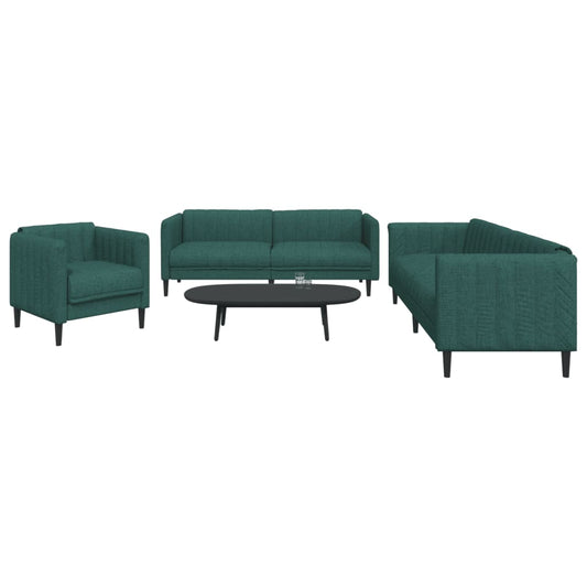 3 pcs dark green fabric sofa set