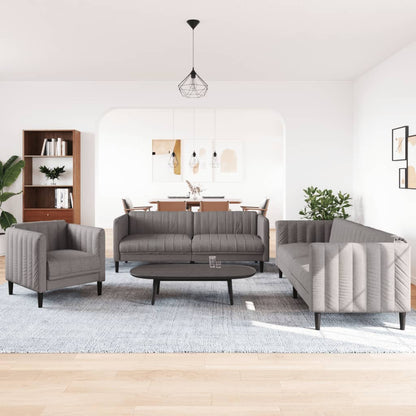 3 pcs sofa set grey-brown fabric
