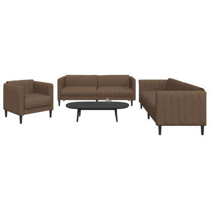 3 pcs conjunto de sofás tecido castanho