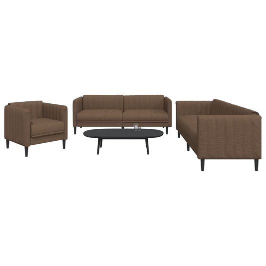 3 pcs conjunto de sofás tecido castanho