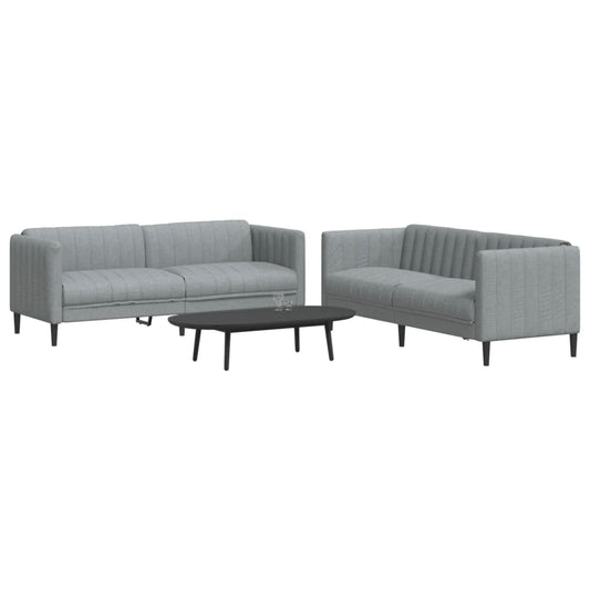 2 pcs conjunto de sofás tecido cinzento-claro