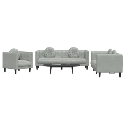 3 pcs sofa set with cushions light grey velvet