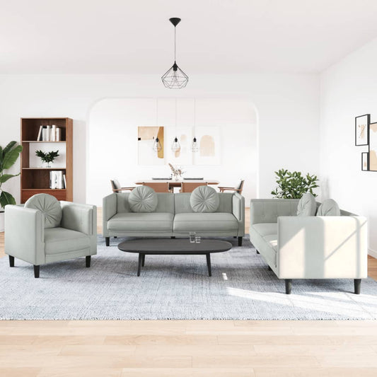3 pcs sofa set with cushions light grey velvet