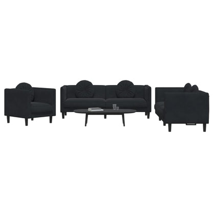 3 pcs conjunto de sofás com almofadas veludo preto