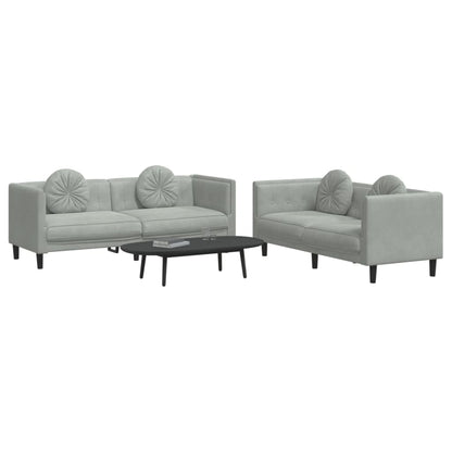 2 pcs sofa set with cushions light grey velvet