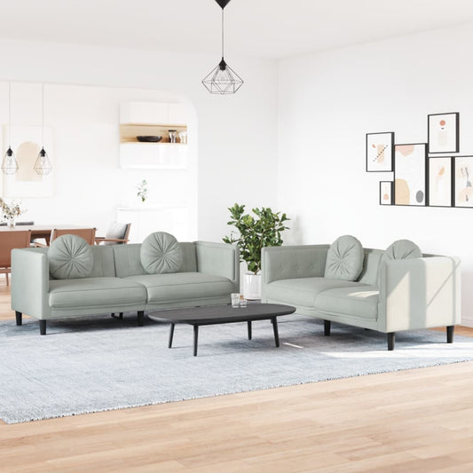 2 pcs sofa set with cushions light grey velvet