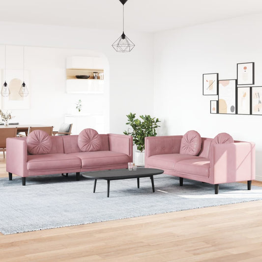 2 pcs conjunto de sofás com almofadas veludo rosa