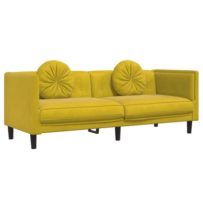2 pcs conjunto de sofás com almofadas veludo amarelo