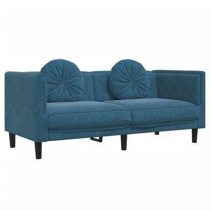 2 pcs sofa set with blue velvet cushions