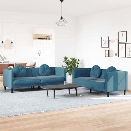 2 pcs sofa set with blue velvet cushions