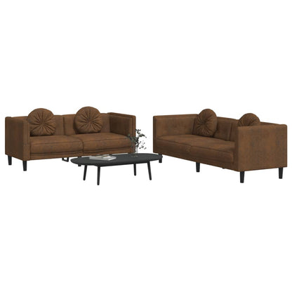2 pcs conjunto de sofás com almofadas veludo castanho
