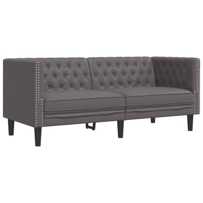 3 pcs conjunto de sofás chesterfield couro artificial cinzento