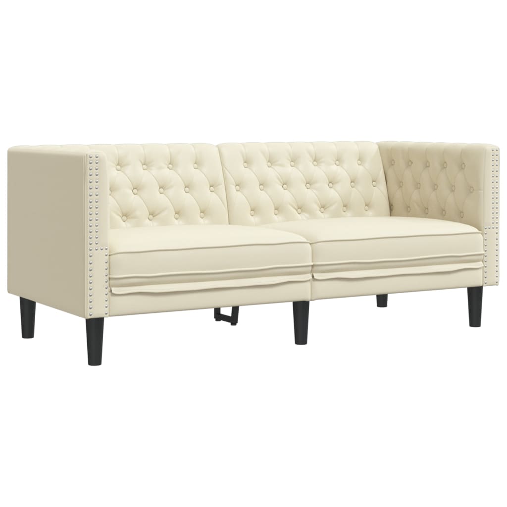 2 pcs conjunto de sofás chesterfield couro artificial creme