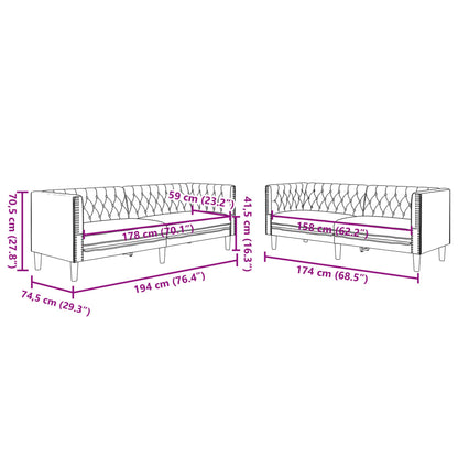 2 pcs conj. de sofás chesterfield camurça artificial castanho