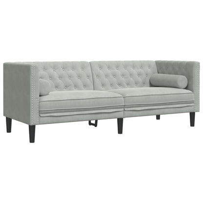 3 pcs Chesterfield sofa set with light grey velvet rollers