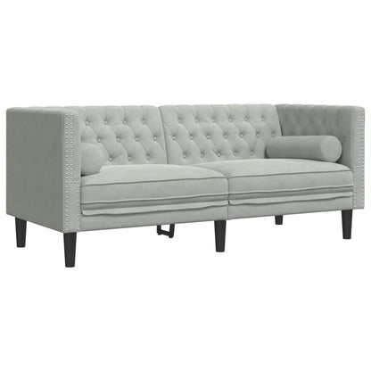 3 pcs Chesterfield sofa set with light grey velvet rollers