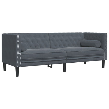 3 pcs conj. de sofás chesterfield com rolos veludo cinza-escuro