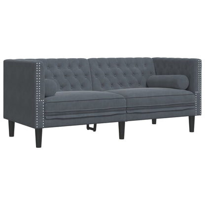 3 pcs conj. de sofás chesterfield com rolos veludo cinza-escuro