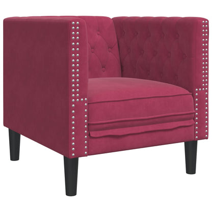 3 pcs conj. sofás chesterfield com rolos veludo vermelho-tinto