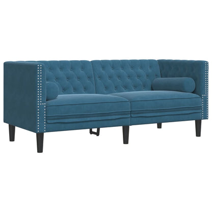3 pcs conjunto de sofás chesterfield com rolos veludo azul