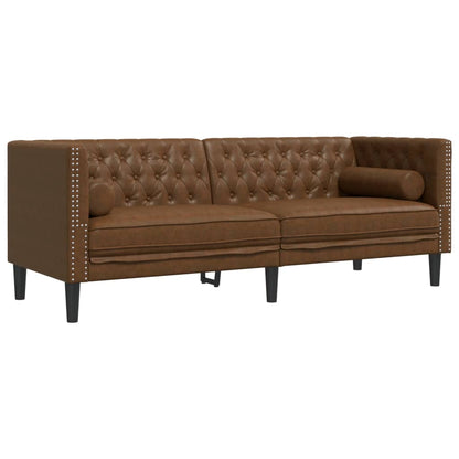 3 pcs conj. sofás chesterfield c/ rolos camurça artif. castanho