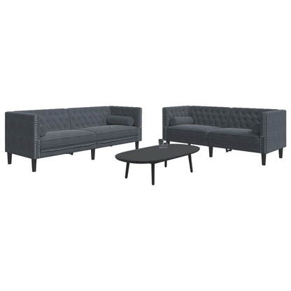 2 pcs conj. de sofás chesterfield com rolos veludo cinza-escuro