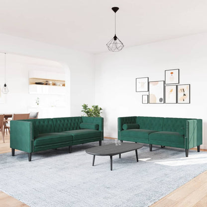 2 pcs conj. de sofás chesterfield com rolos veludo verde-escuro