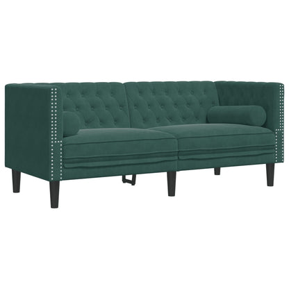 2 pcs conj. de sofás chesterfield com rolos veludo verde-escuro