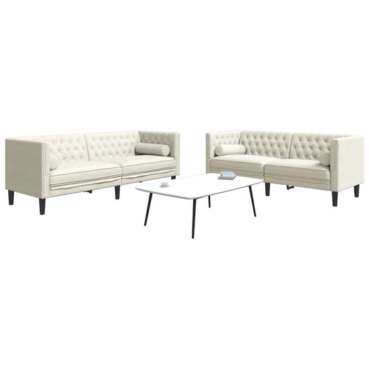 2 pcs conjunto de sofás chesterfield com rolos veludo creme