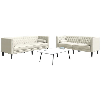 2 pcs conjunto de sofás chesterfield com rolos veludo creme