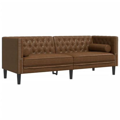 2 pcs conj. sofás chesterfield c/ rolos camurça artif. castanho