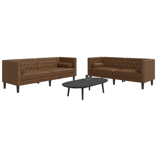 2 pcs conj. sofás chesterfield c/ rolos camurça artif. castanho