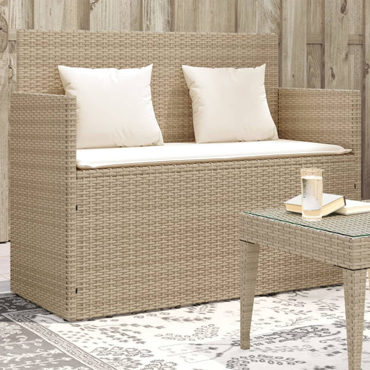 Garden bench with cushions in beige PE wicker