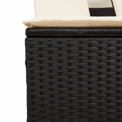 Double sun lounger with canopy and cushions in black poly rattan