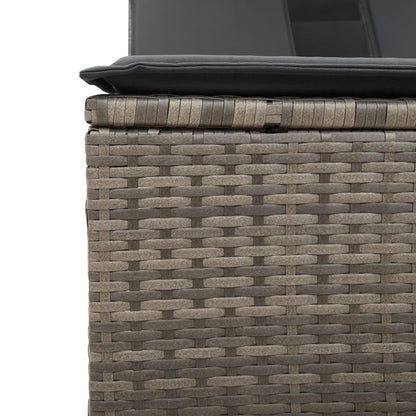 Double sun lounger with canopy and cushions in grey poly rattan