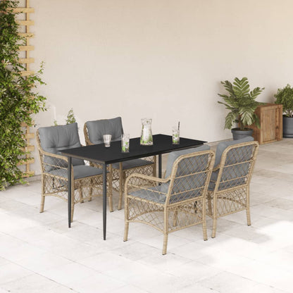 5pcs conj. jantar jardim c/ almofadões vime PE bege misturado