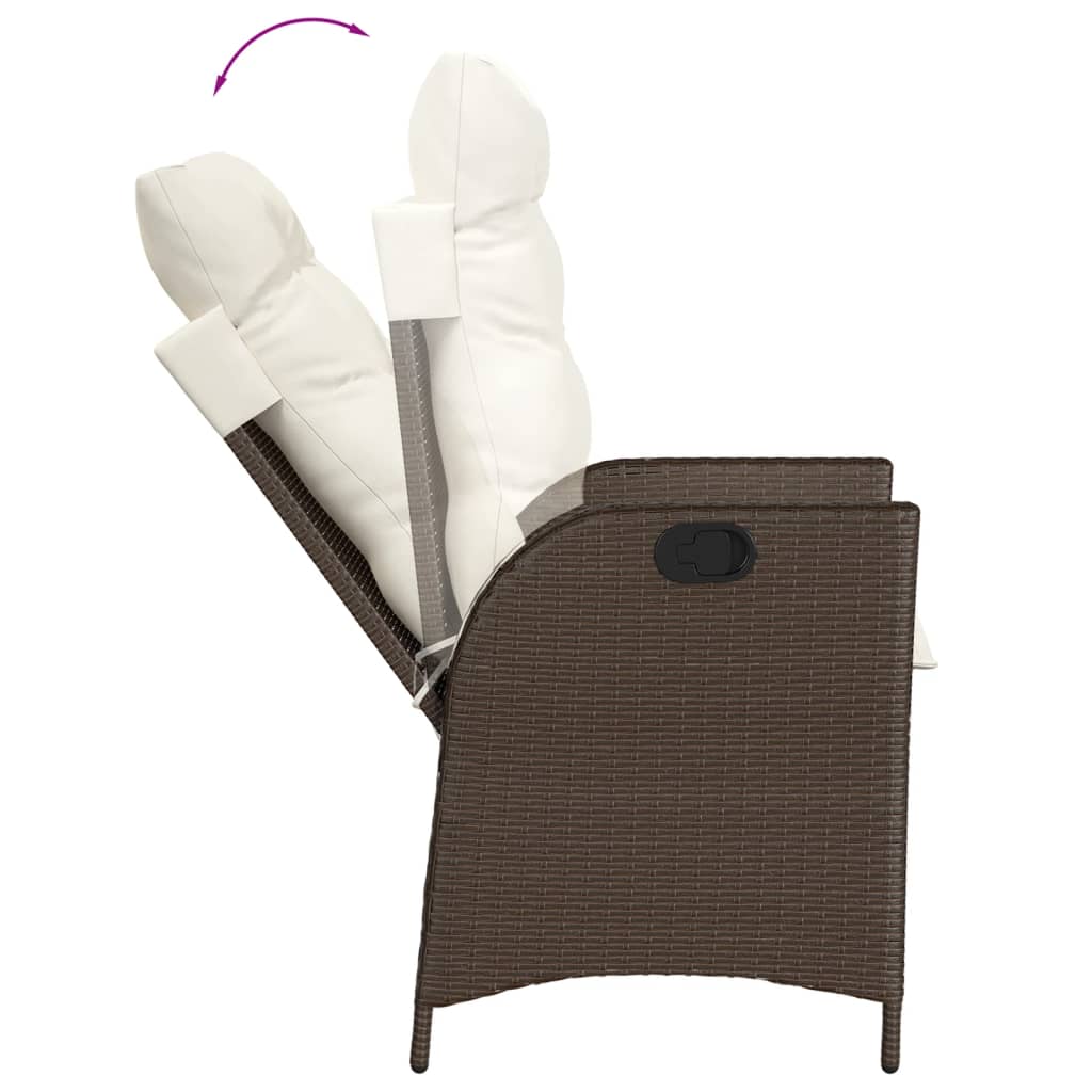 7 pcs conjunto jantar p/ jardim c/ almofadões vime PE castanho