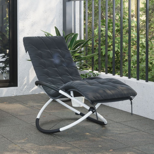 Geometric sun lounger with black and grey steel cushion