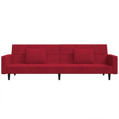 Sofá-cama 2 lugares com duas almofadas veludo vermelho tinto