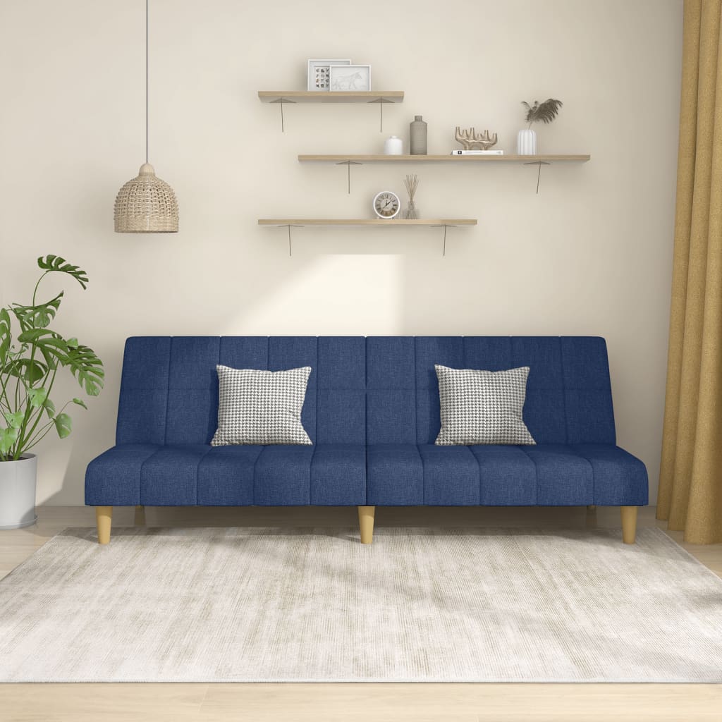 2-seater sofa bed in blue fabric