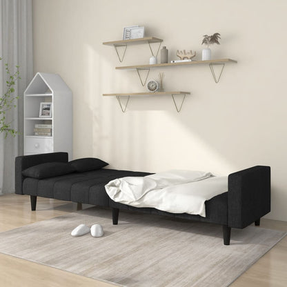 2-seater sofa bed with two black fabric cushions