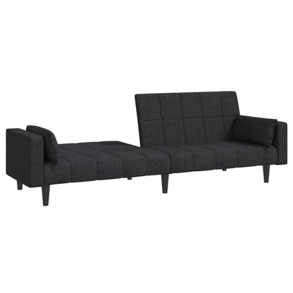 2-seater sofa bed with two black fabric cushions