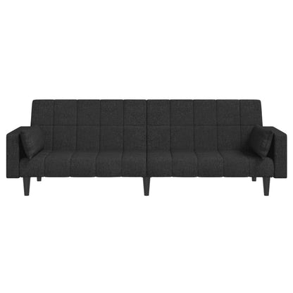 2-seater sofa bed with two black fabric cushions