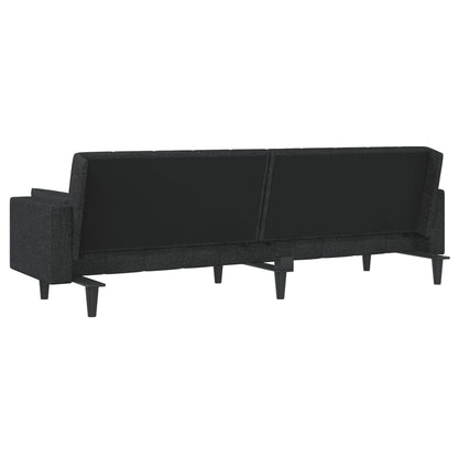 2-seater sofa bed with two black fabric cushions
