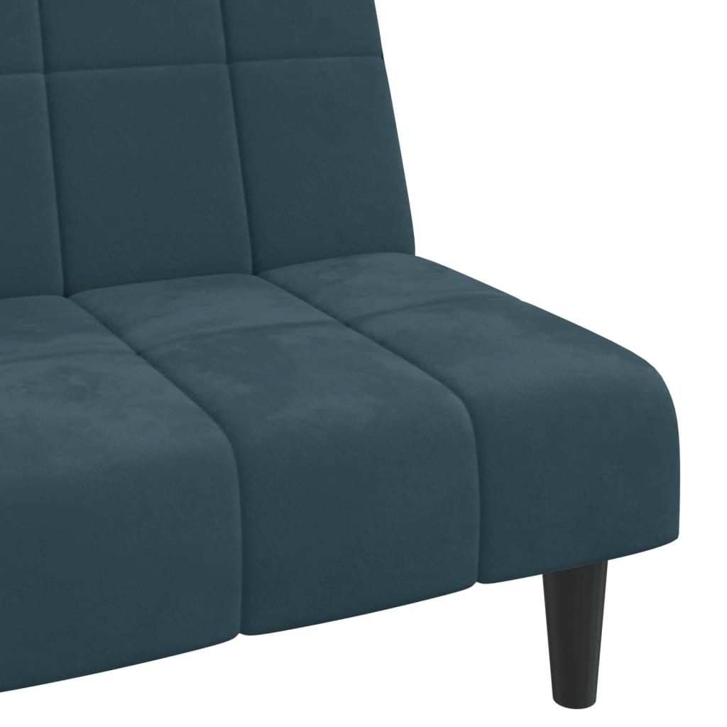 2-seater blue velvet sofa bed