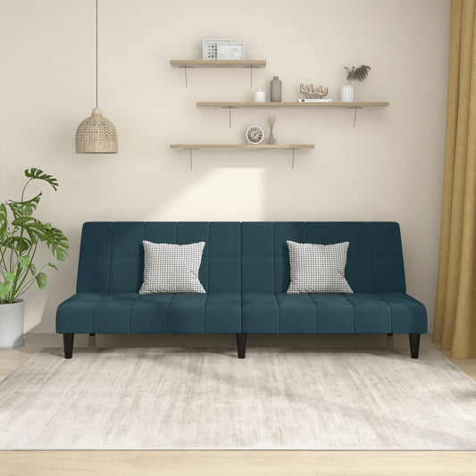 2-seater blue velvet sofa bed