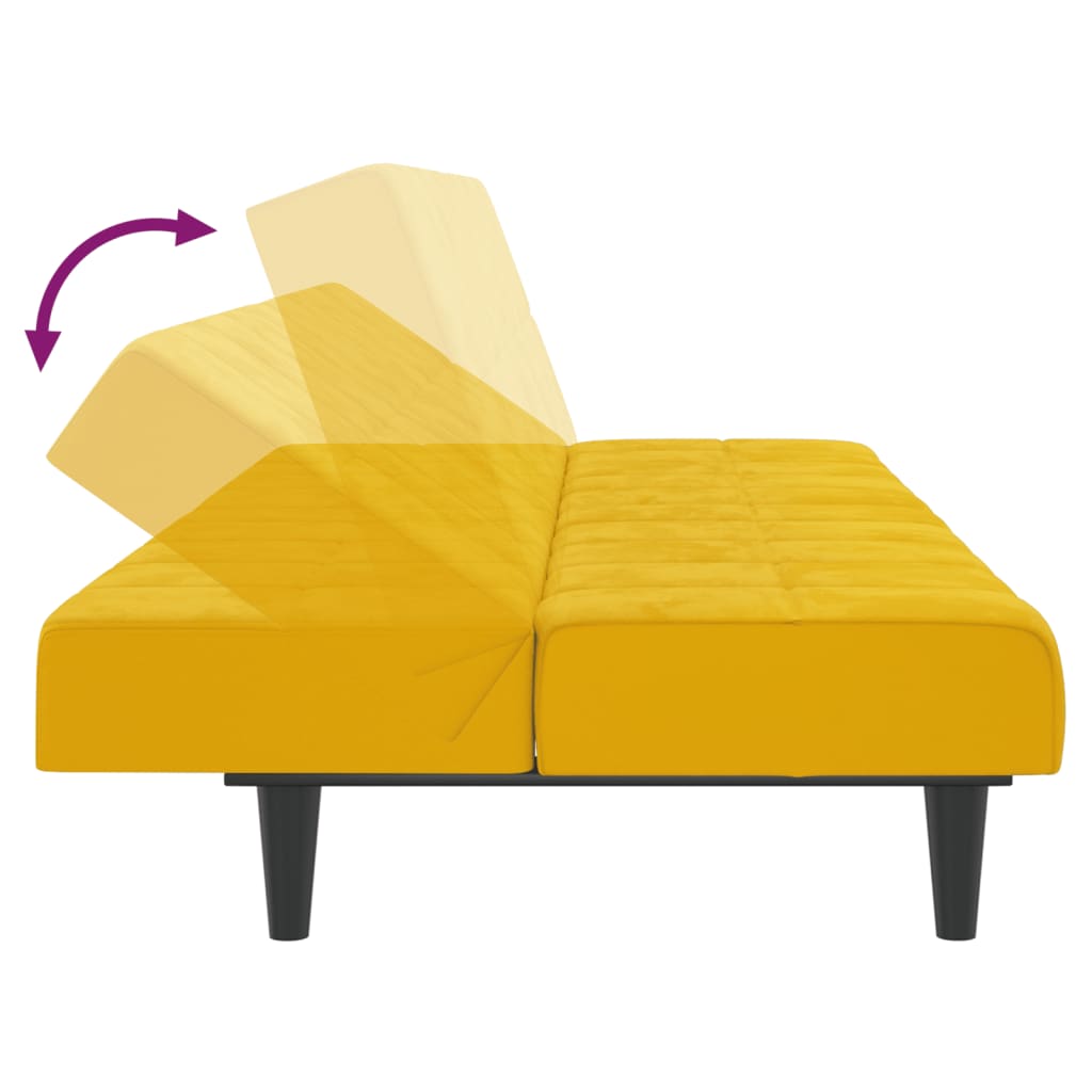 Yellow velvet 2-seater sofa bed