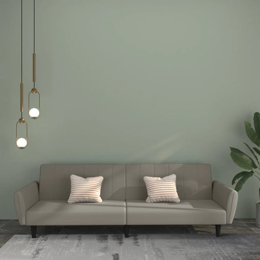 Light grey velvet 2-seater sofa bed