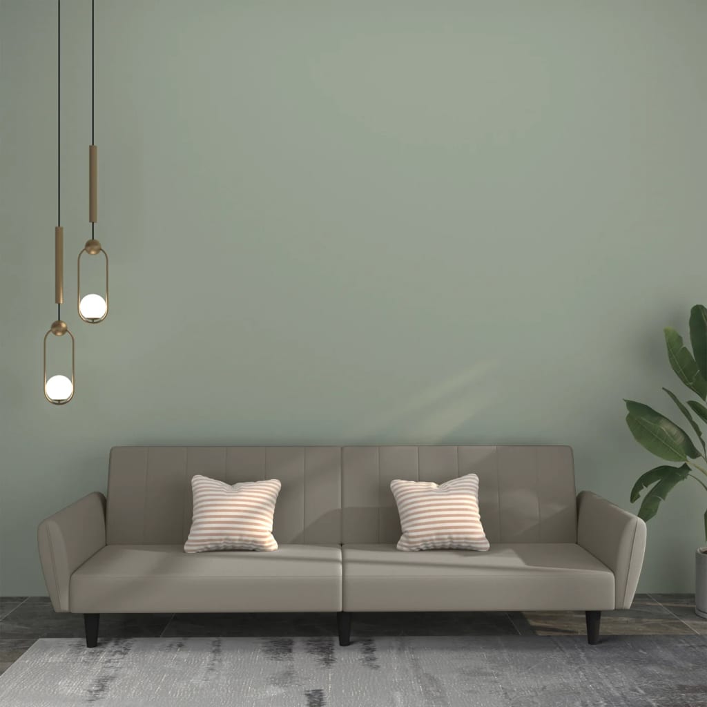 Light grey velvet 2-seater sofa bed